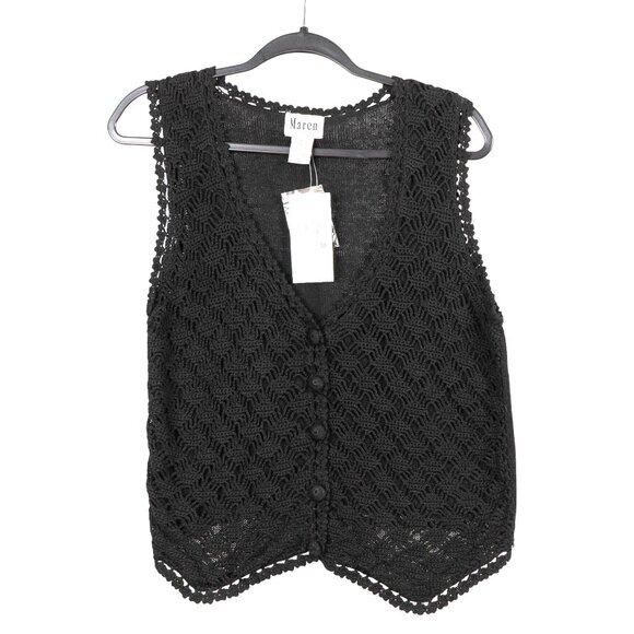 Maren Sweaters - Maren VTG Crochet Vest M Women Black Sweater Buttons Whimsigoth Fairy Grammacore